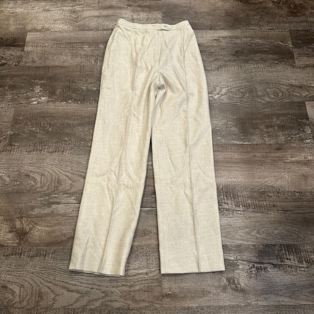 Vintage‎ Evan-Picone Cream Herringbone High Waisted Trousers Made in USA Size 12